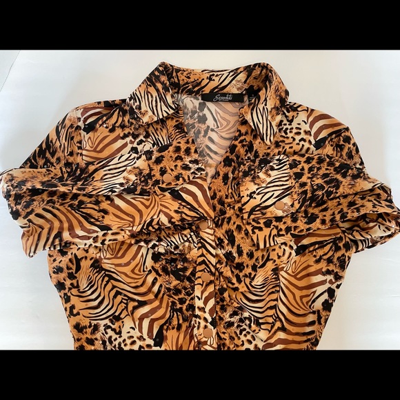 Essentials by Milano Womens Animal Print Top Clear Sequins Size Small - Picture 10 of 14